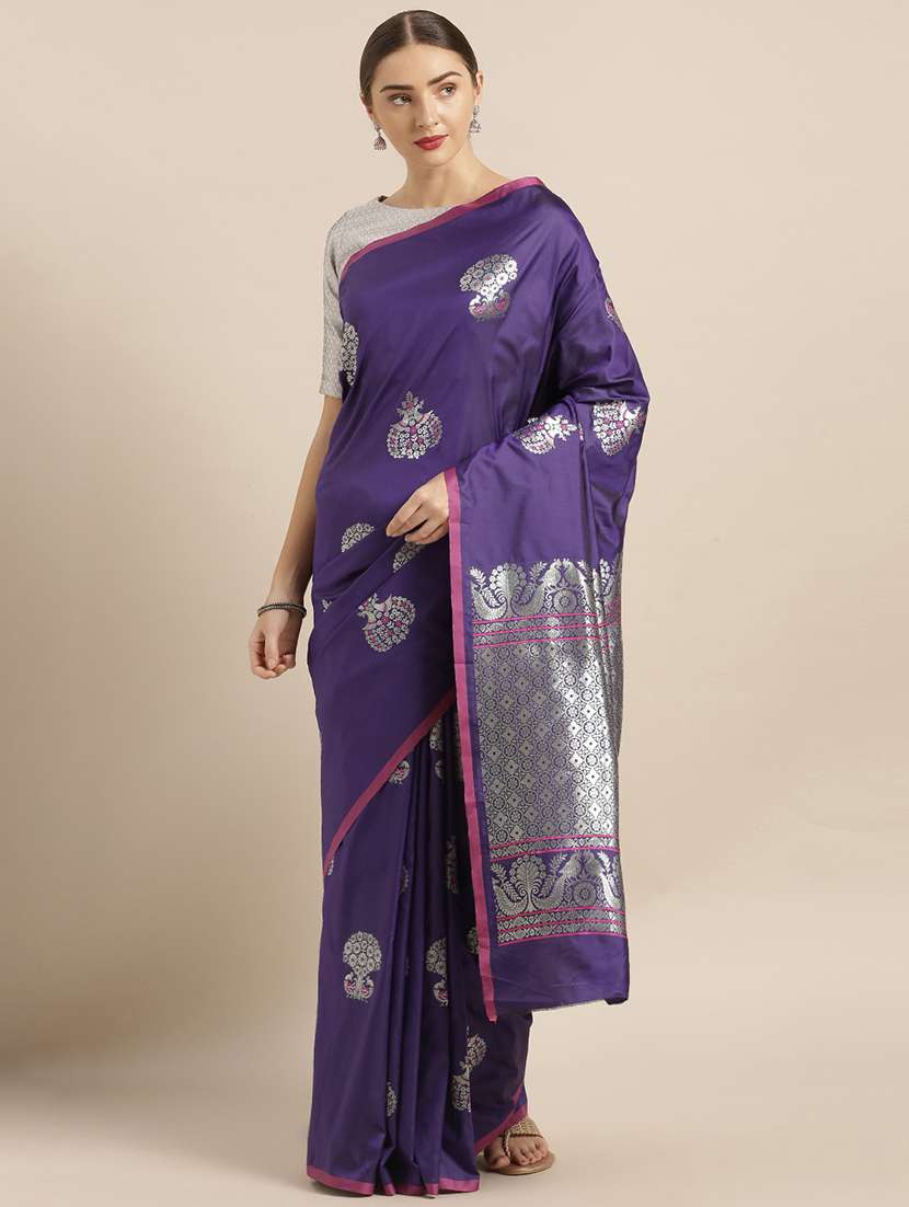 navy banarasi saree with blouse - 17290227 - Zoom Image - 0