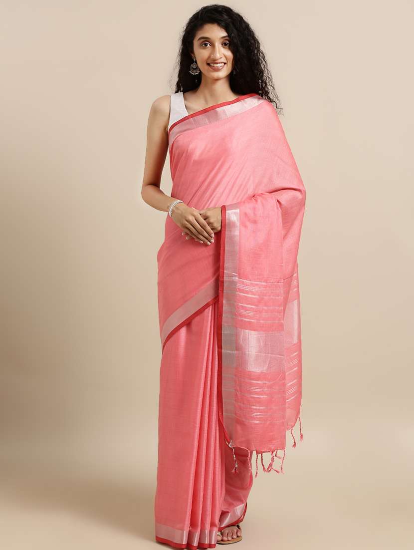 solid bordered saree with blouse - 17290267 -  Zoom Image - 0