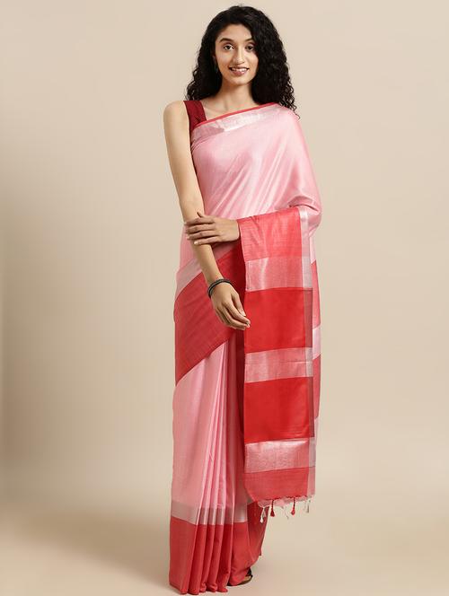 solid bordered saree with blouse - 17290270 - Standard Image - 0