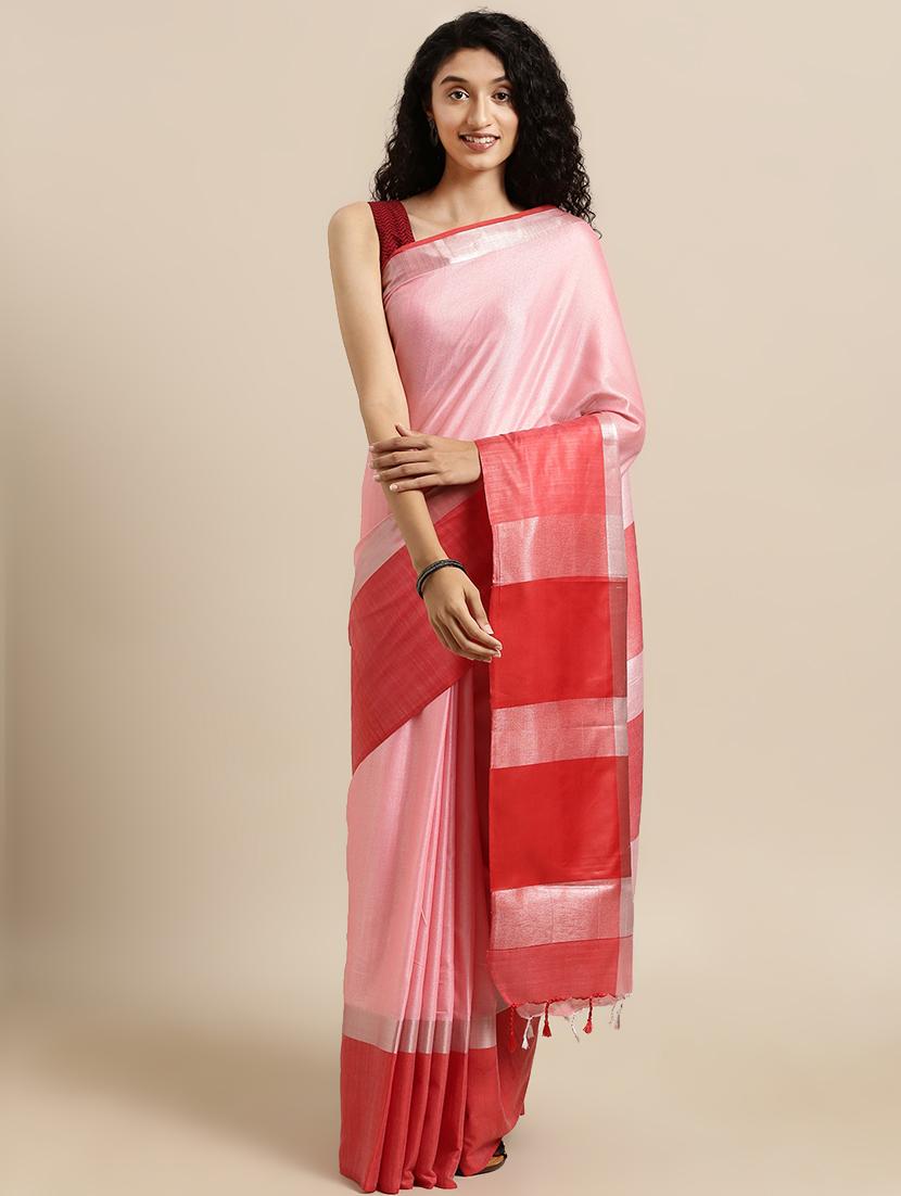 solid bordered saree with blouse - 17290270 - Zoom Image - 0