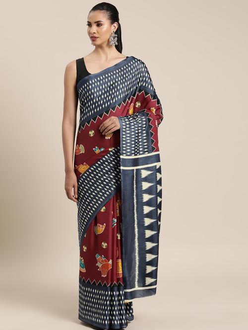 ikat printed saree with blouse - 17290271 -  Standard Image - 0