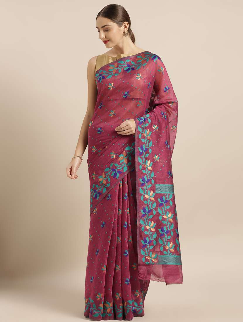 floral jamdani saree with blouse - 17290284 - Zoom Image - 0