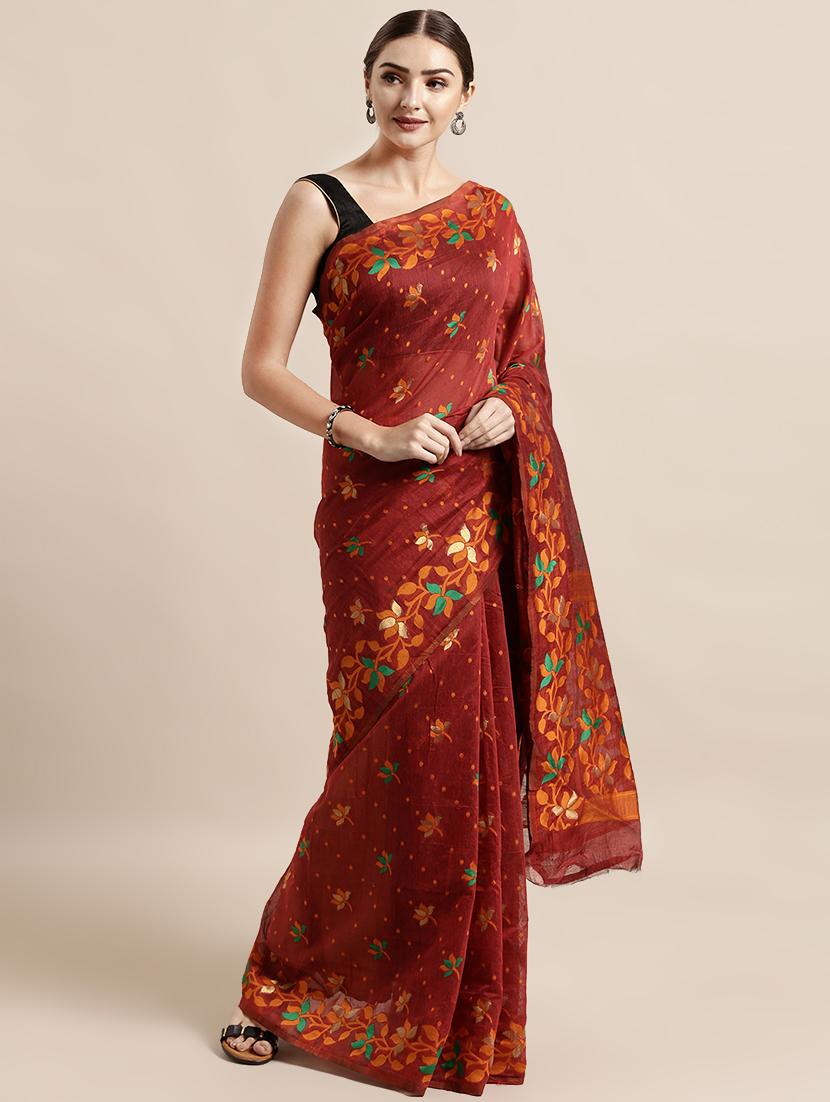 floral jamdani saree with blouse - 17290285 -  Zoom Image - 0