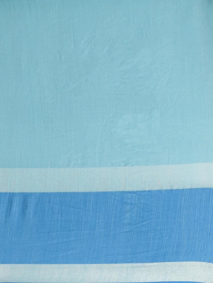 turquoise bordered saree with blouse - 17290320 - Standard Image - 3