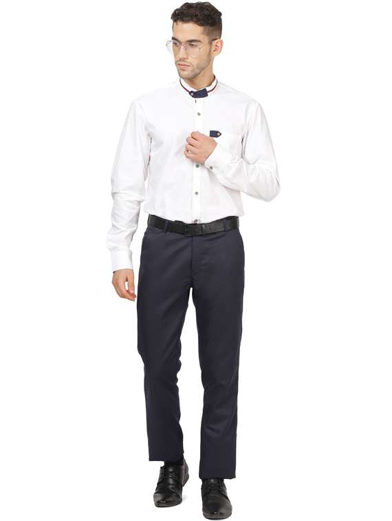 Navy Blue Solid Flat Front Formal Trouser - 17291172 -  Standard Image - 3