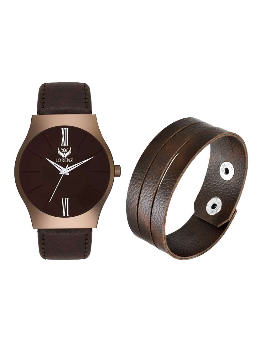 lorenz brown dial watch & leather bracelet for men\boys | 2043-br2