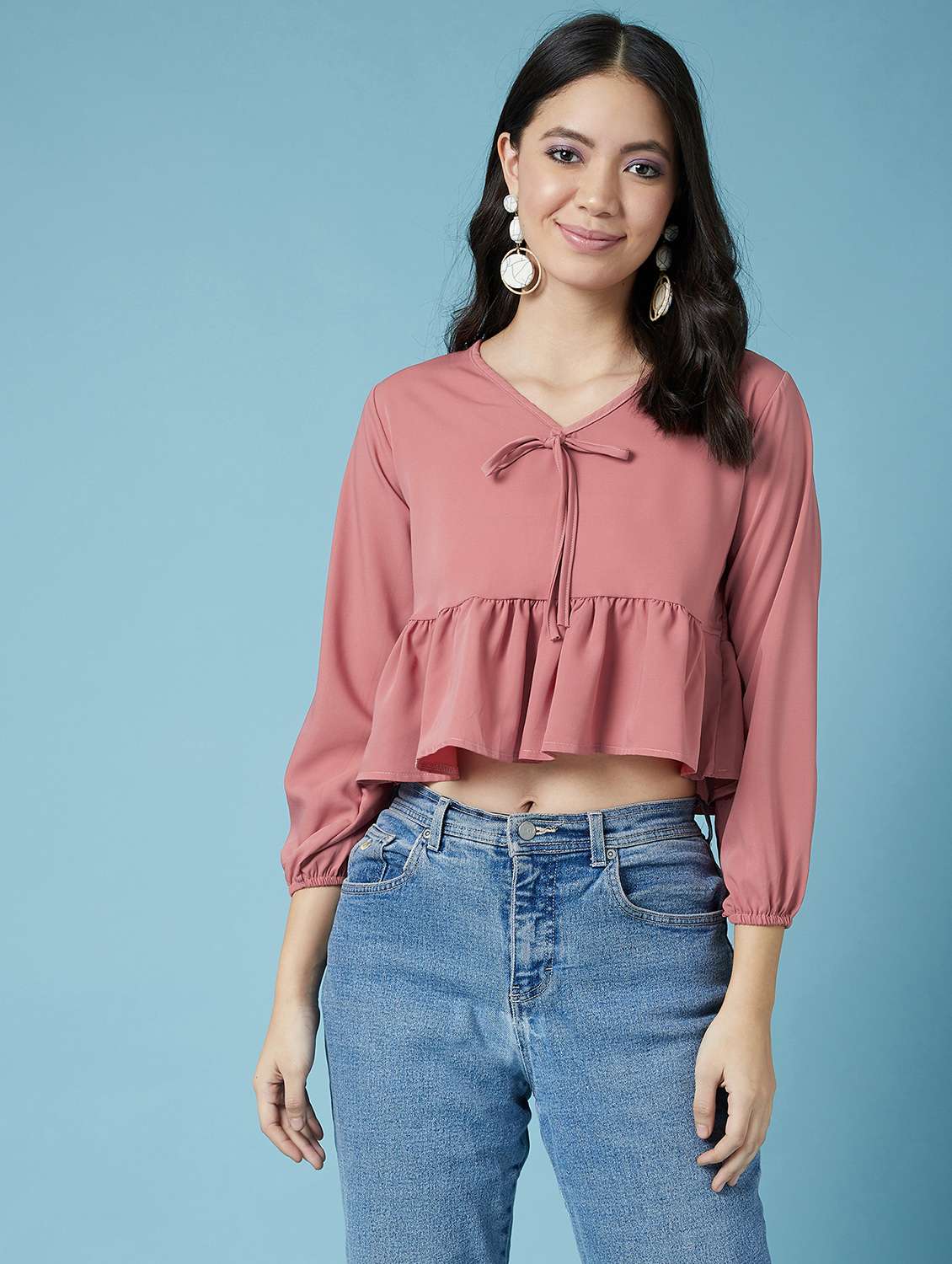 tie knot peplum crop top  - 17295727 -  Zoom Image - 0