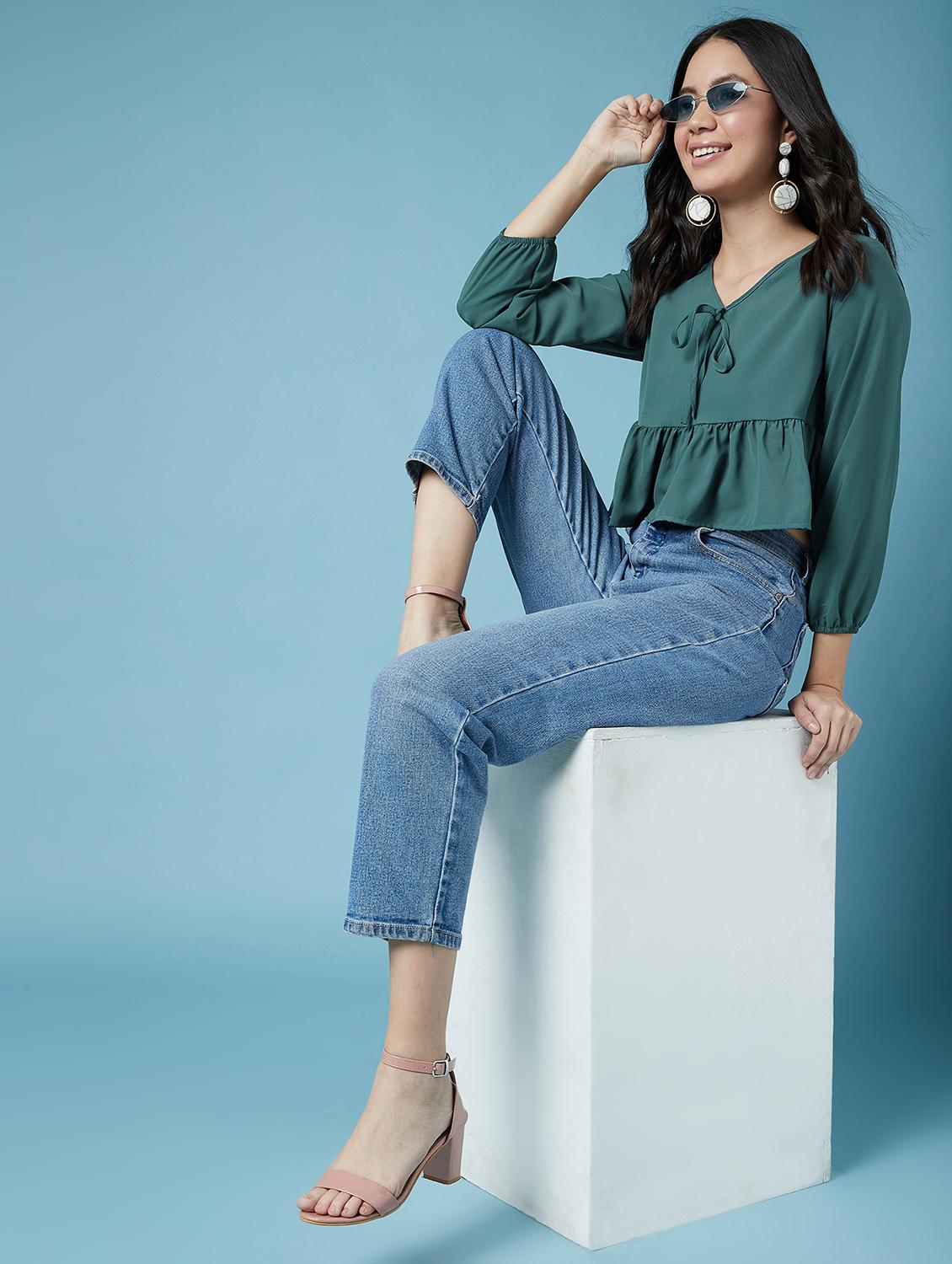 women's peplum v neck top - 17295728 - Standard Image - 3