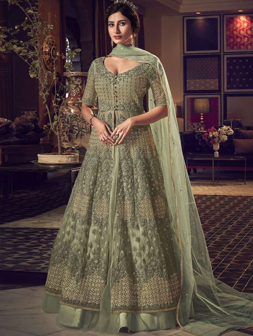 embroidered anarkali semi-stitched suit