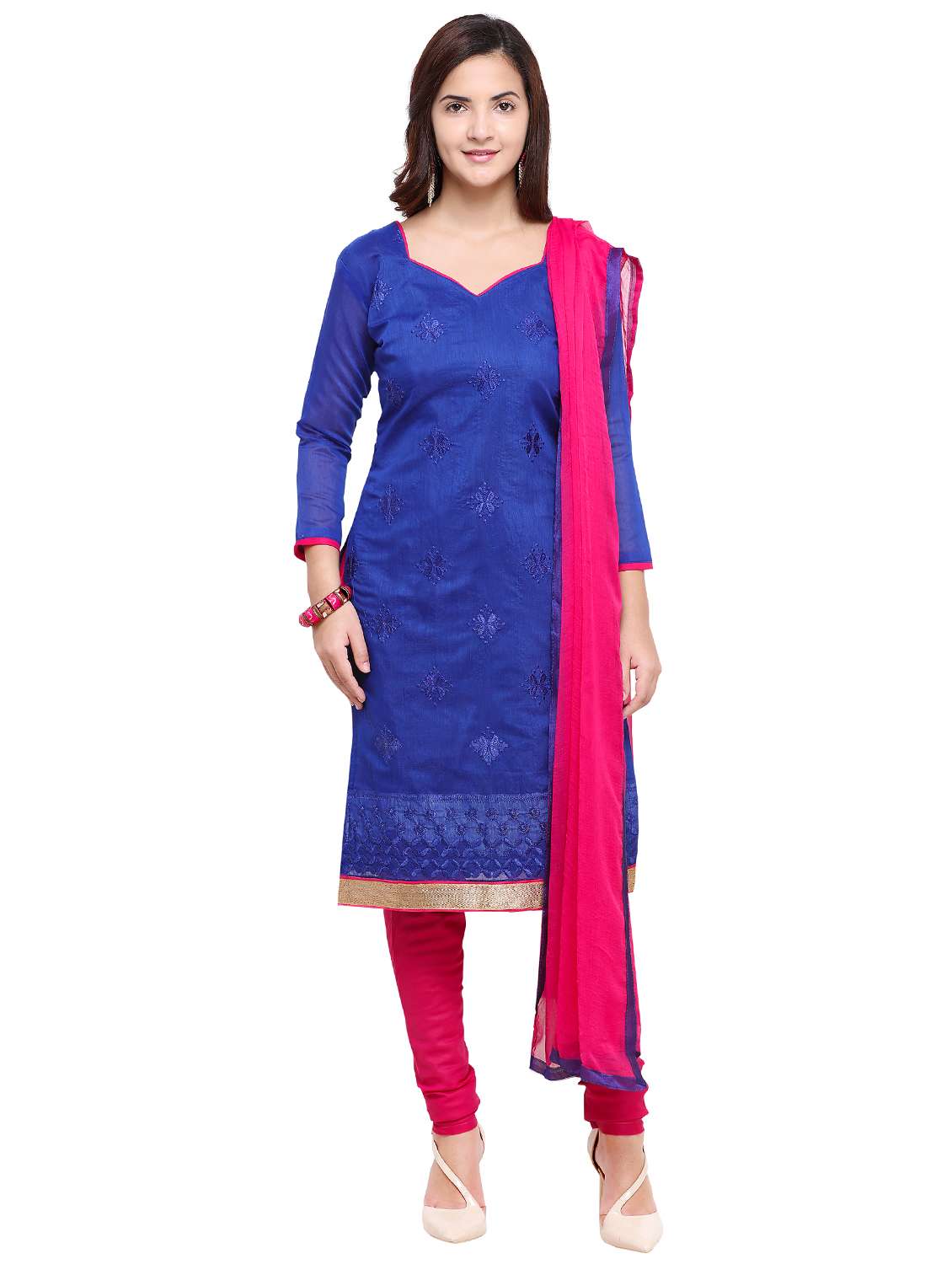 embroidered churidaar unstitched suit