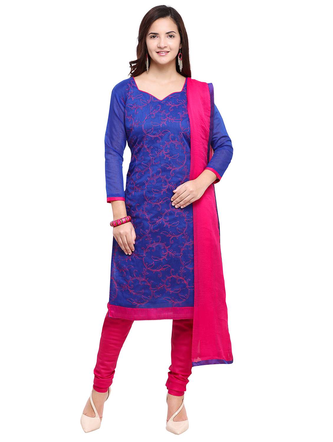 embroidered churidaar unstitched suit