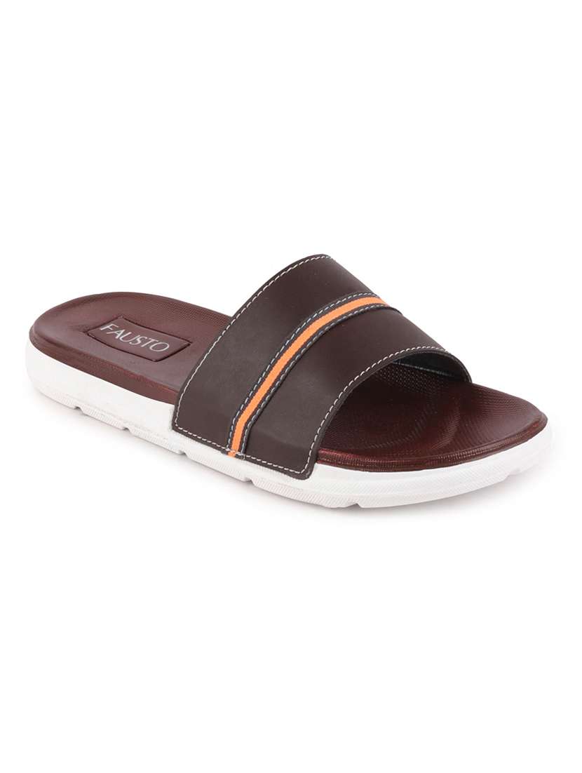 brown pu slip on flip flops