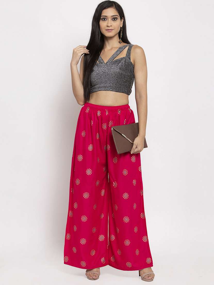 pink printed flared palazzo - 17298380 -  Standard Image - 3