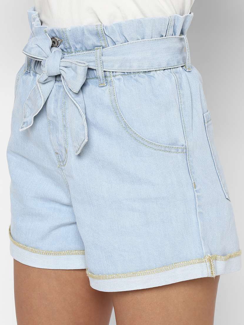 denim tie up shorts