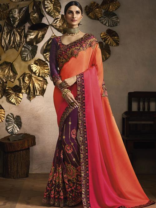 half & half embroidered saree with blouse - 17299621 -  Standard Image - 0