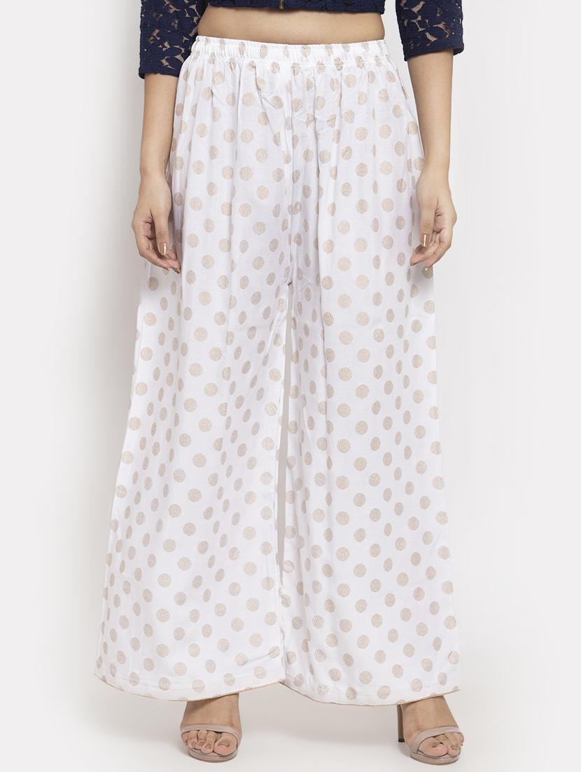 white printed flared palazzo - 17299670 -  Zoom Image - 0