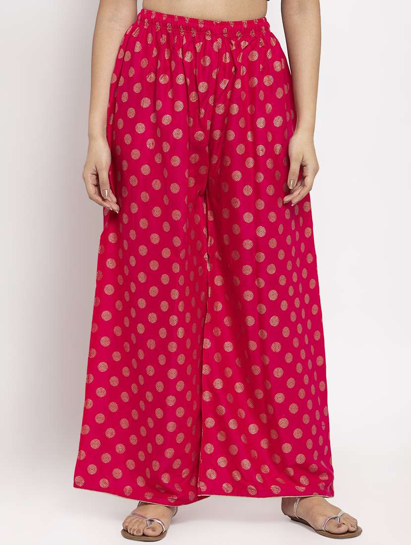 pink foil print flared palazzo