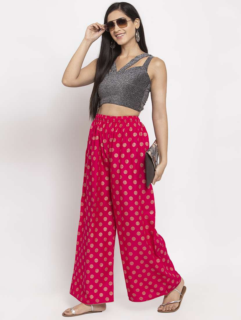 pink foil print flared palazzo - 17299672 -  Standard Image - 3