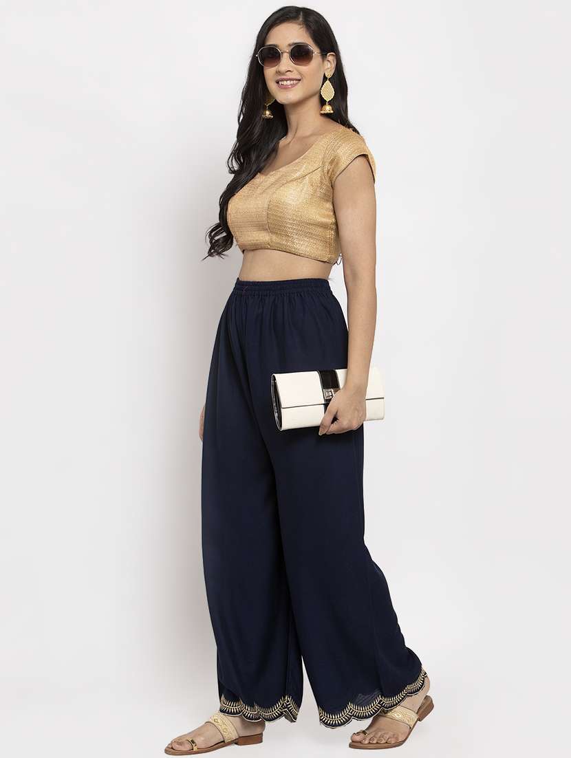 navy blue rayon flared palazzo - 17299673 -  Standard Image - 3