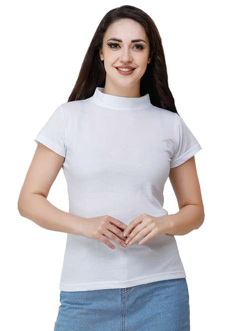 women's plain mock neck t-shirt - 17300512 -  Standard Image - 0