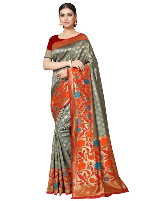 jacquard woven saree with blouse - 17326792 -  Standard Image - 0