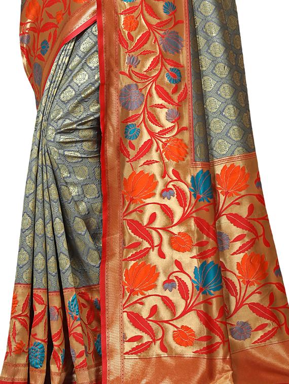jacquard woven saree with blouse - 17326792 - Standard Image - 3