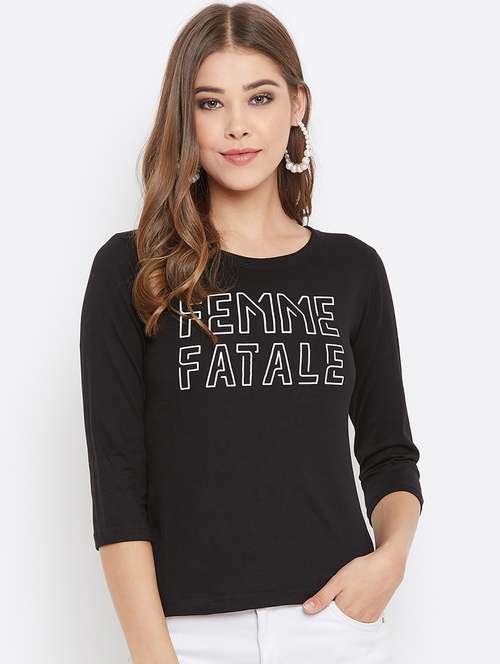 women's chest print round neck t-shirt - 17327352 - Standard Image - 0