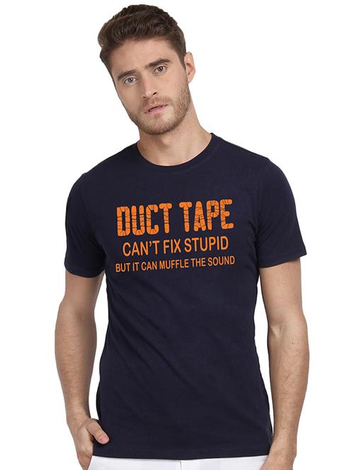 navy blue chest print t-shirt - 17327489 - Standard Image - 0