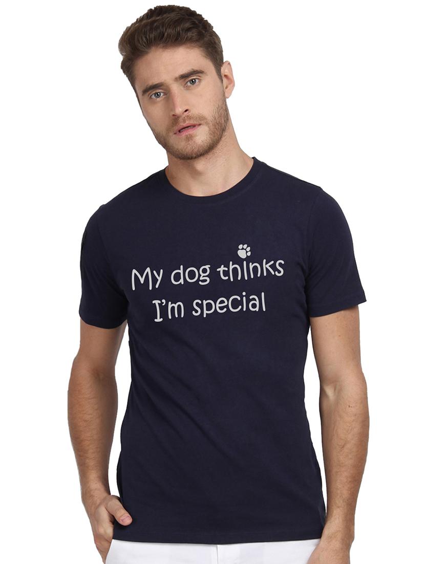 navy blue chest print t-shirt - 17327540 - Zoom Image - 0