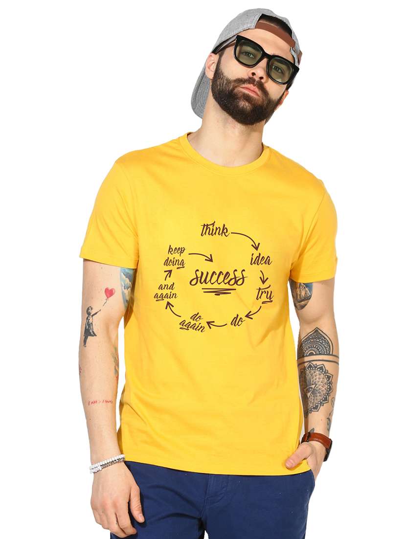 yellow chest print t-shirt - 17327546 -  Zoom Image - 0