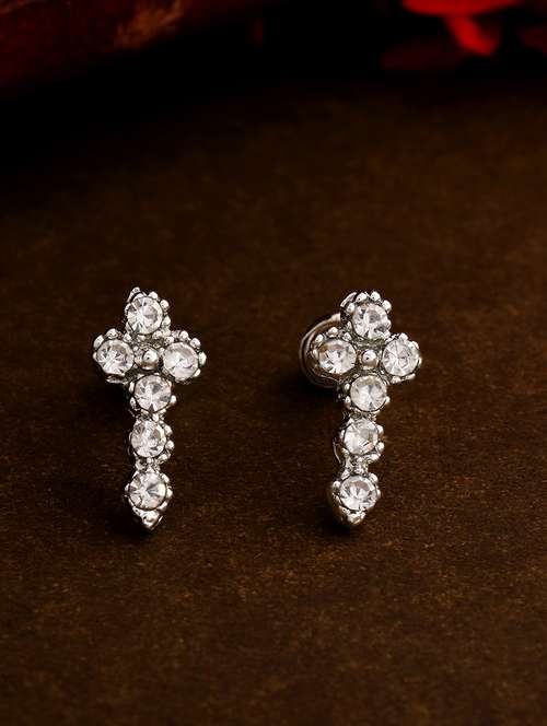 white metal studs earring - 17327840 - Standard Image - 0