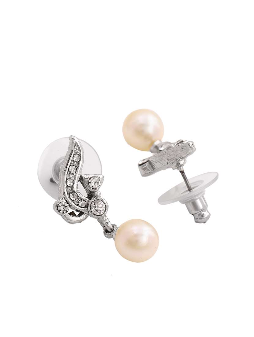 white metal drop earring - 17327860 -  Standard Image - 3