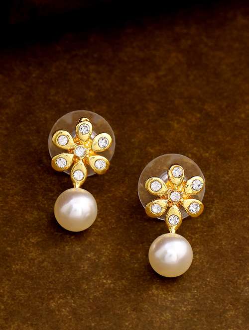 gold tone magnolia pearl drop earrings - 17327861 - Standard Image - 0