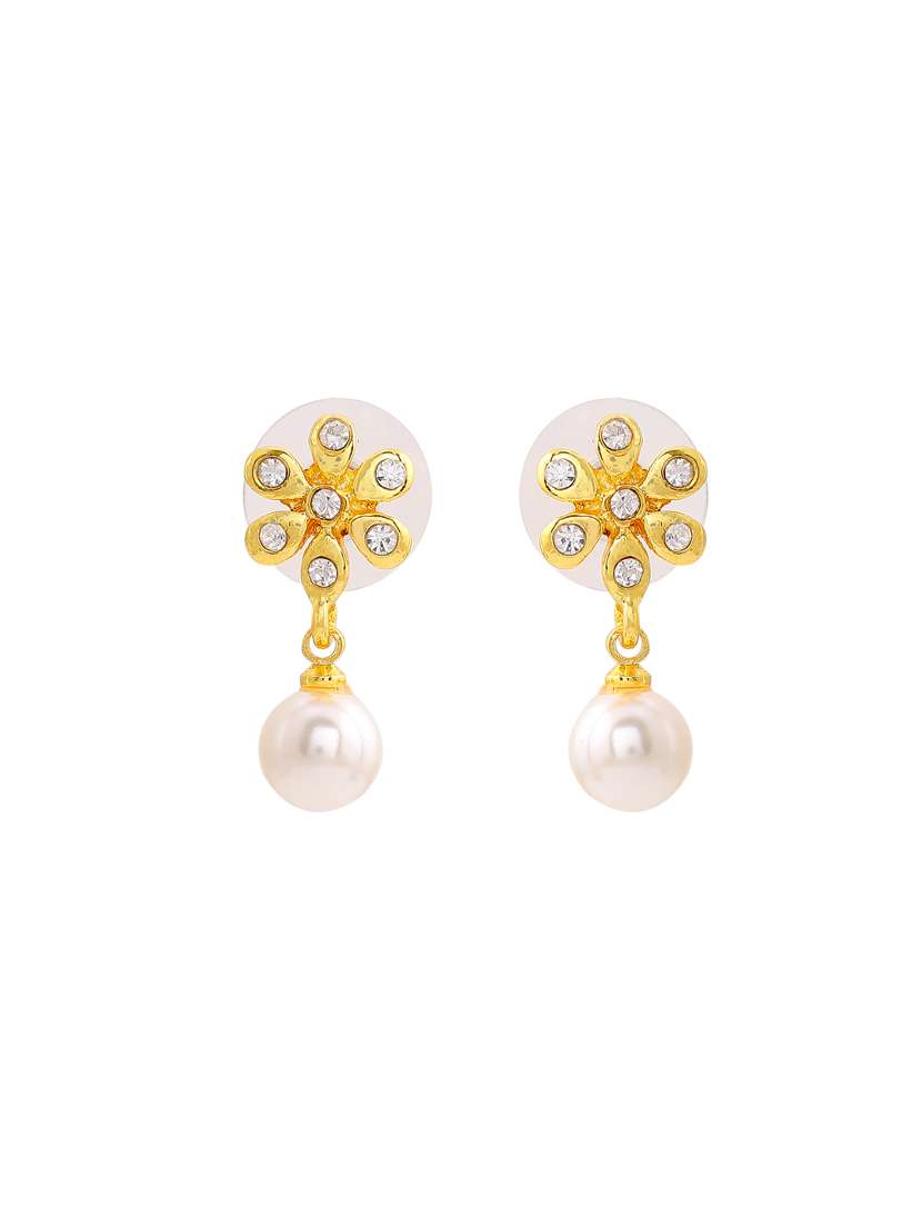 gold tone magnolia pearl drop earrings - 17327861 - Standard Image - 3