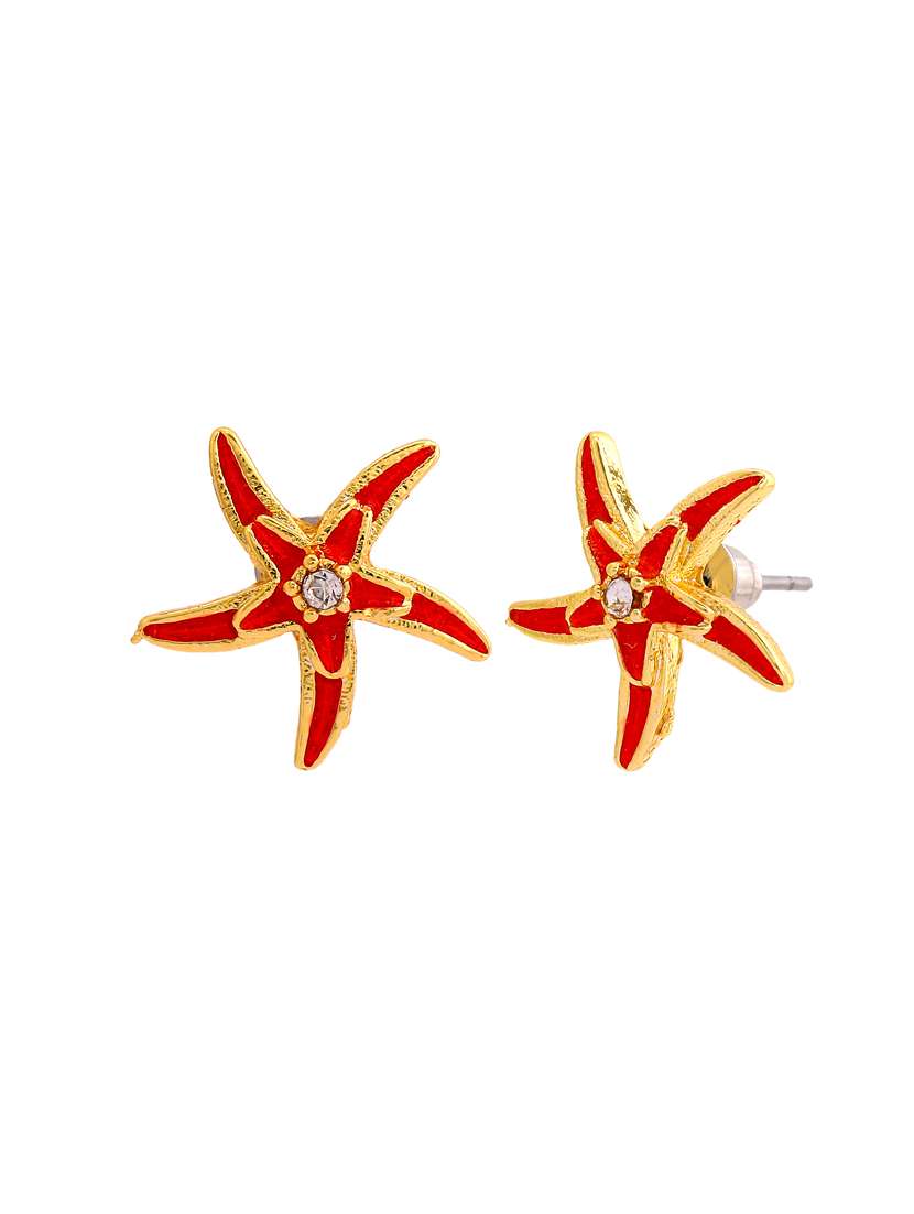 red metal studs earring - 17327870 - Standard Image - 3