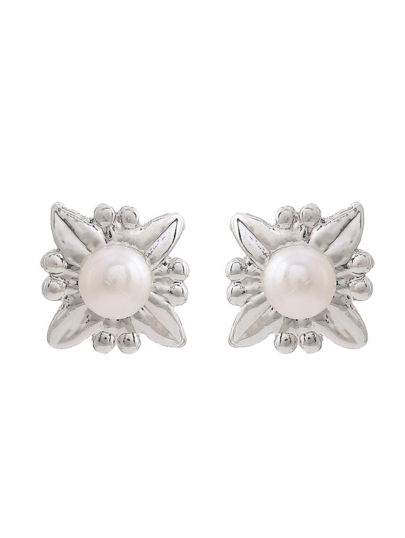 white metal studs earring - 17327889 - Standard Image - 3