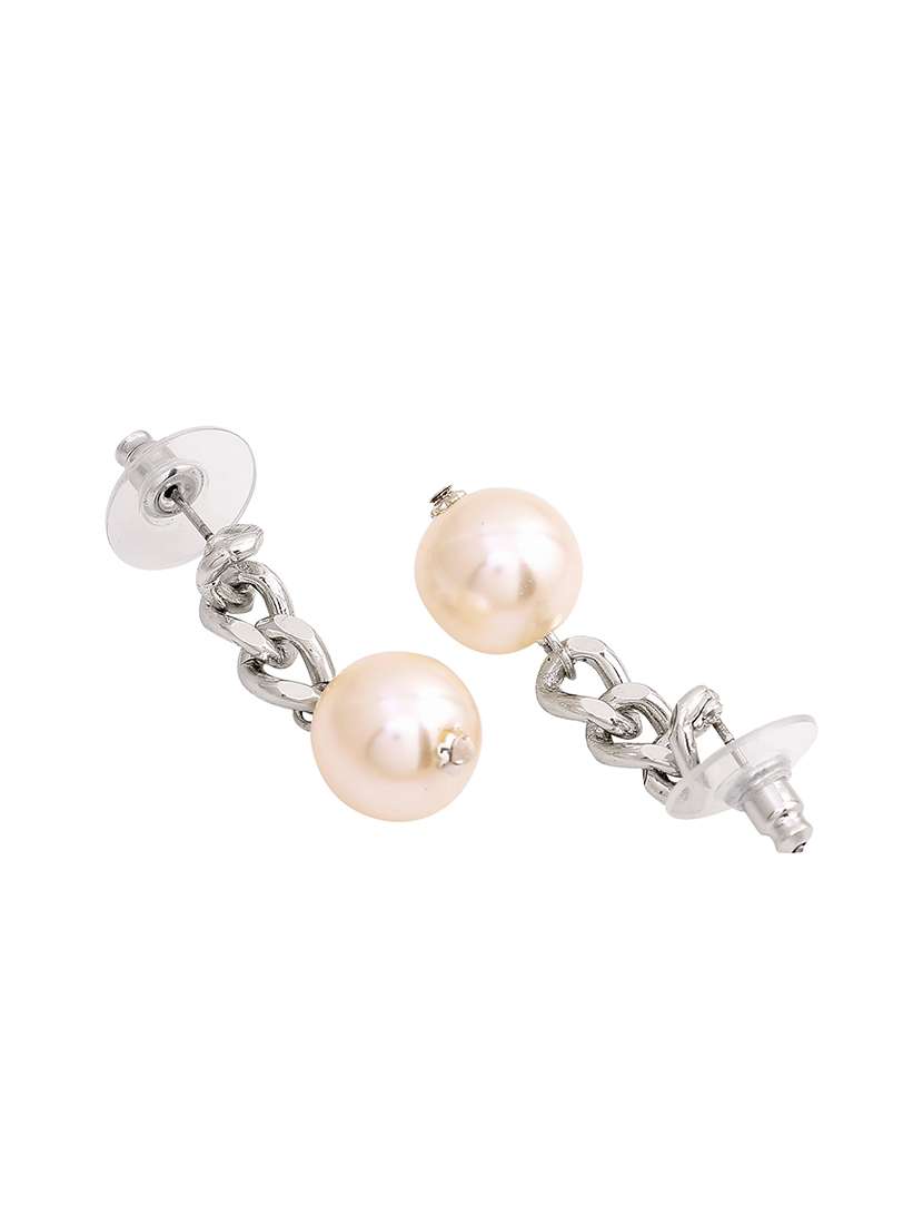 white metal drop earring - 17327932 - Standard Image - 3