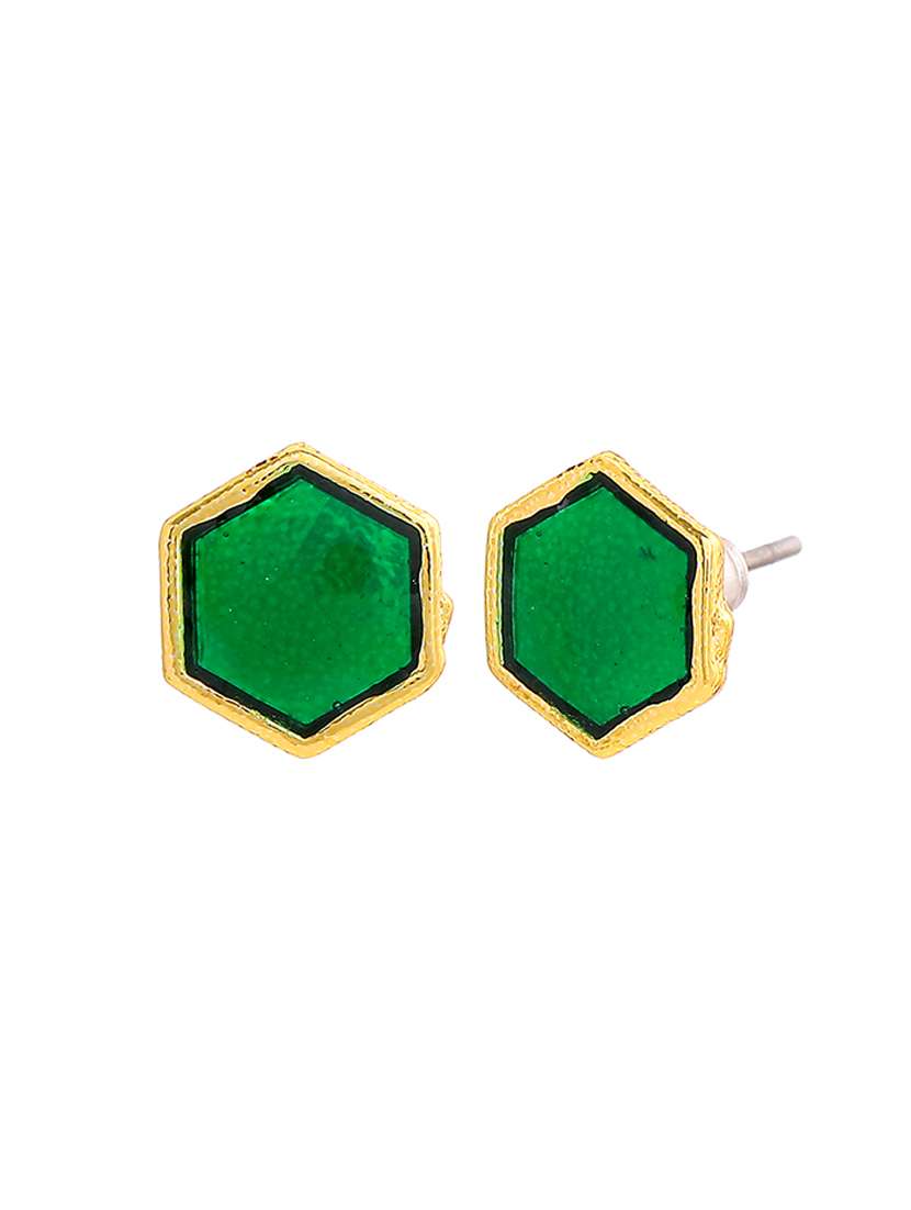 green metal studs earring - 17327979 - Standard Image - 3