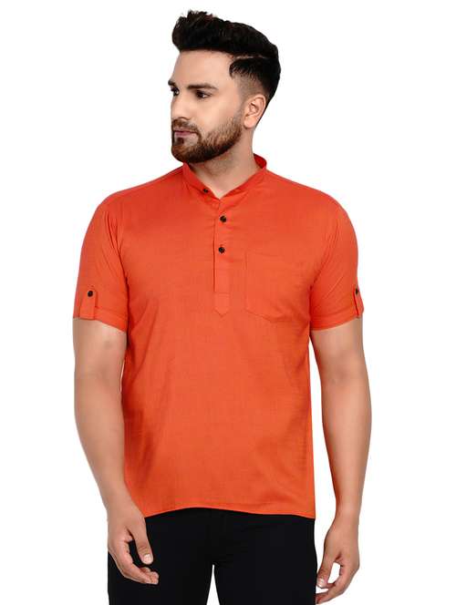 orange solid short kurtas - 17332947 - Standard Image - 0