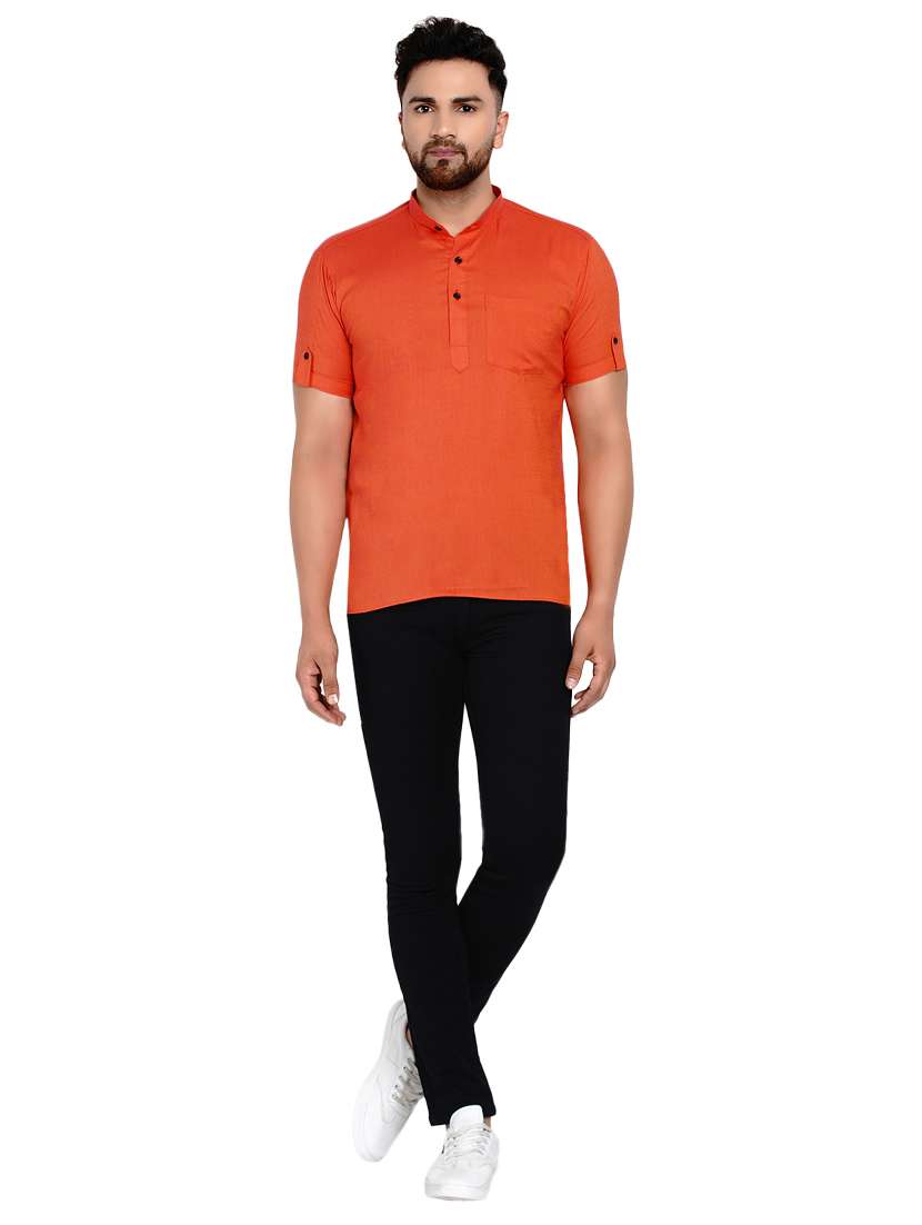orange solid short kurtas - 17332947 - Standard Image - 3