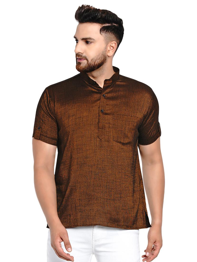 brown solid short kurta - 17332950 - Zoom Image - 0