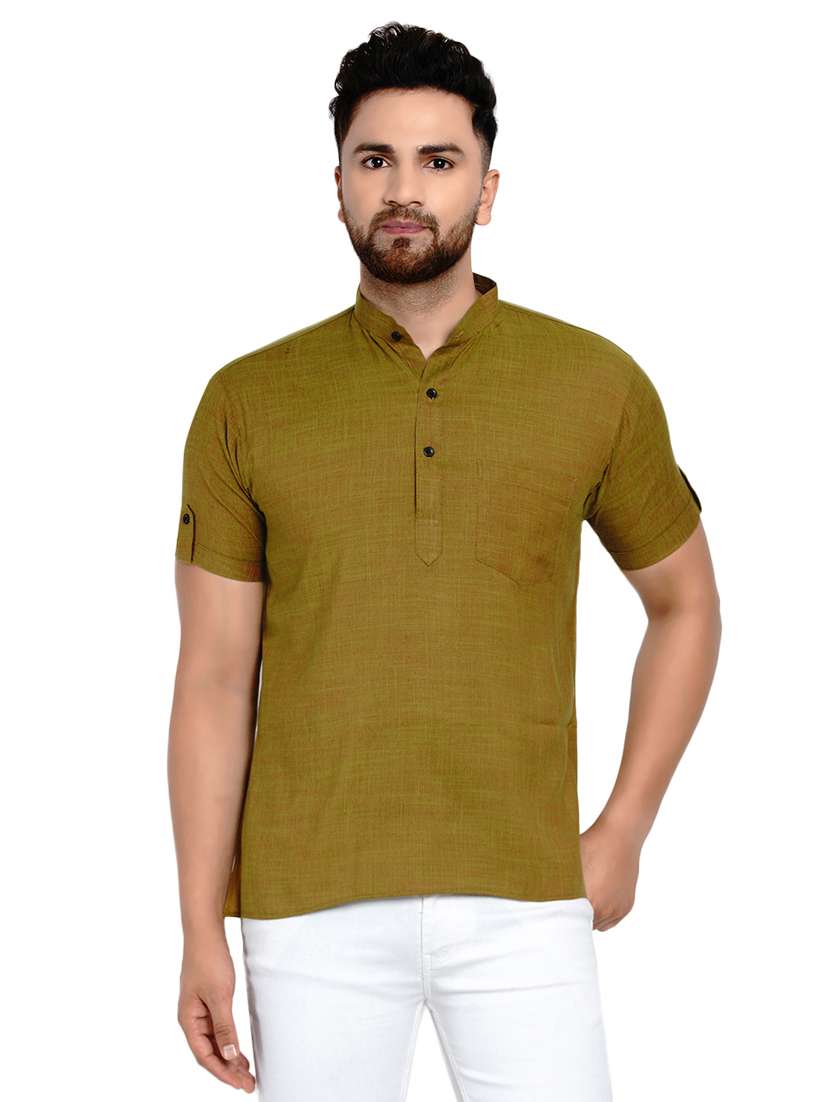 olive green solid short kurta - 17332952 -  Zoom Image - 0