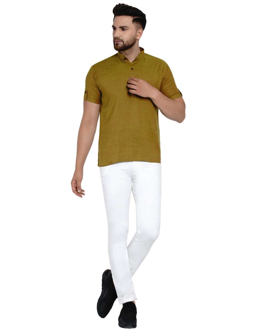 olive green solid short kurta - 17332952 -  Standard Image - 3