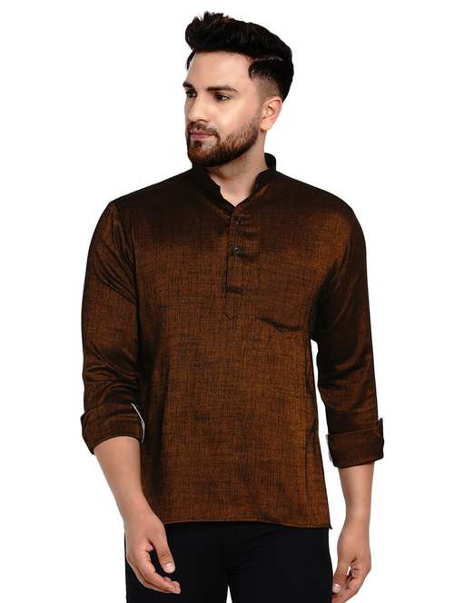 brown solid short kurta