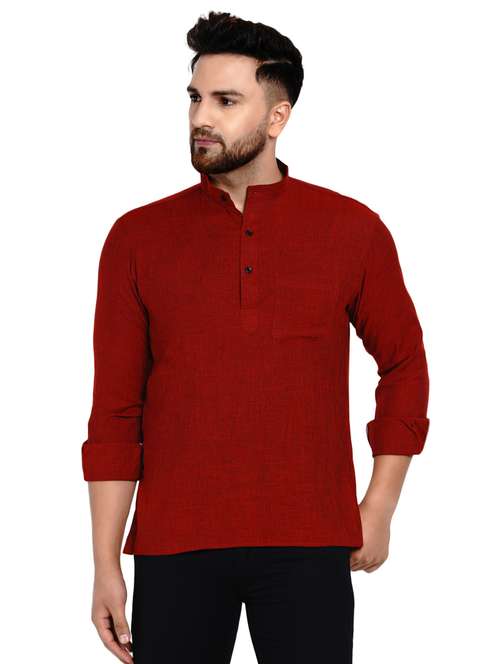 maroon solid short kurta - 17332961 - Standard Image - 0