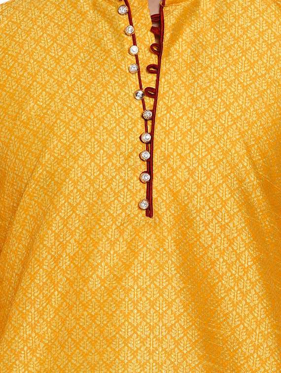 yellow silk blend jacquard kurta pyjama set - 17332979 -  Standard Image - 3