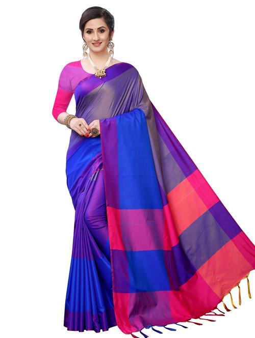 color block woven saree with blouse - 17333058 - Standard Image - 0