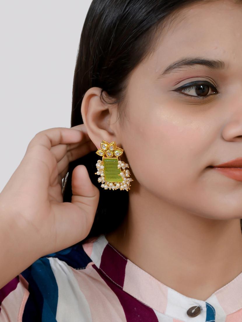 gold brass drop earring - 17333763 - Standard Image - 3