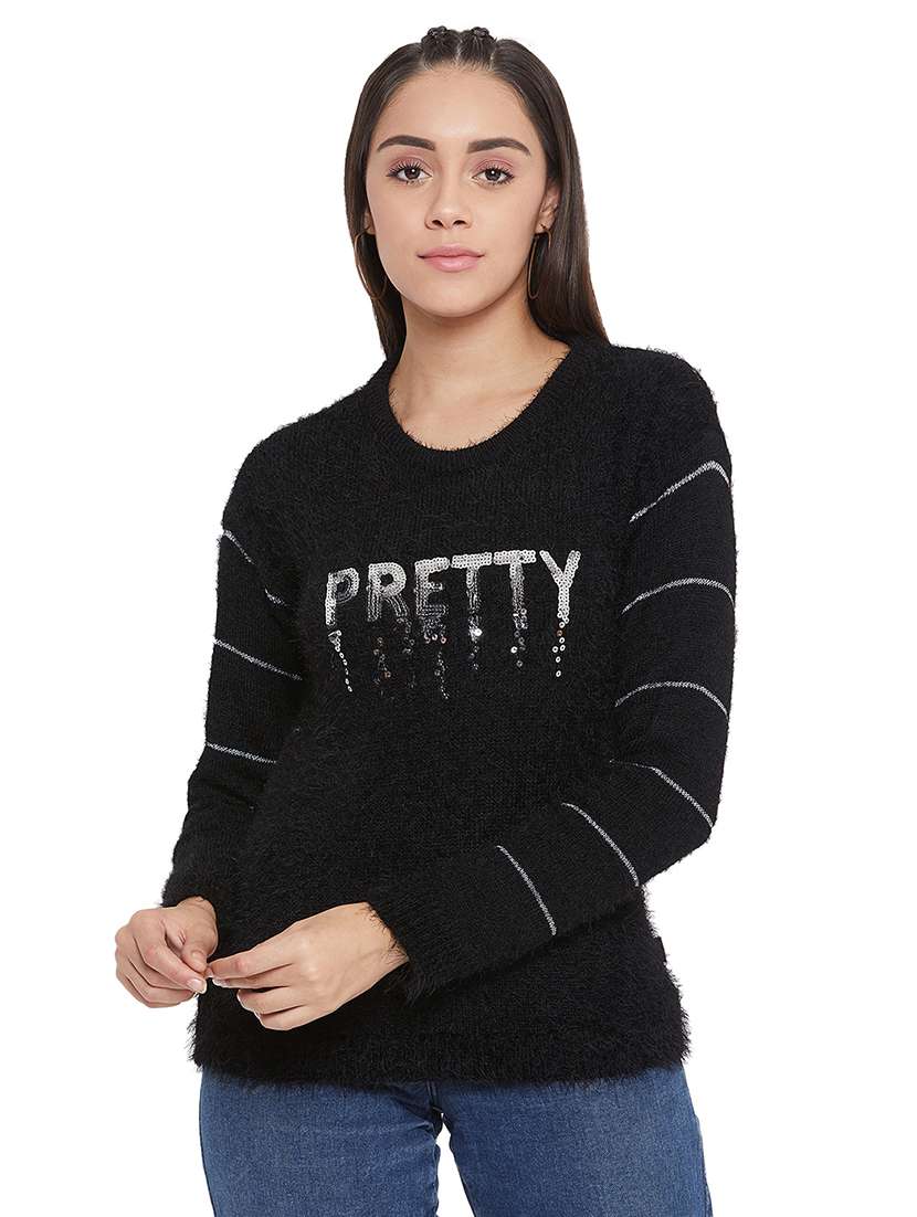 sequin embellished round neck pullover