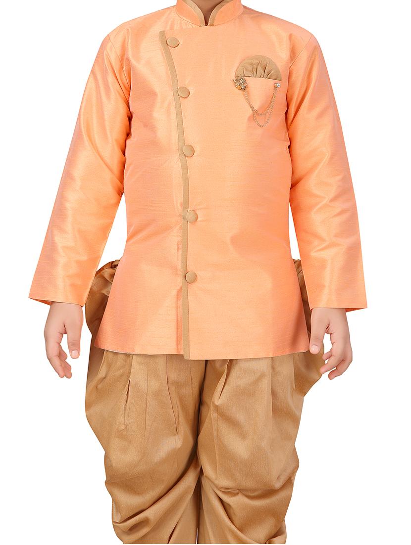 orange silk kurta set - 17336187 - Standard Image - 3
